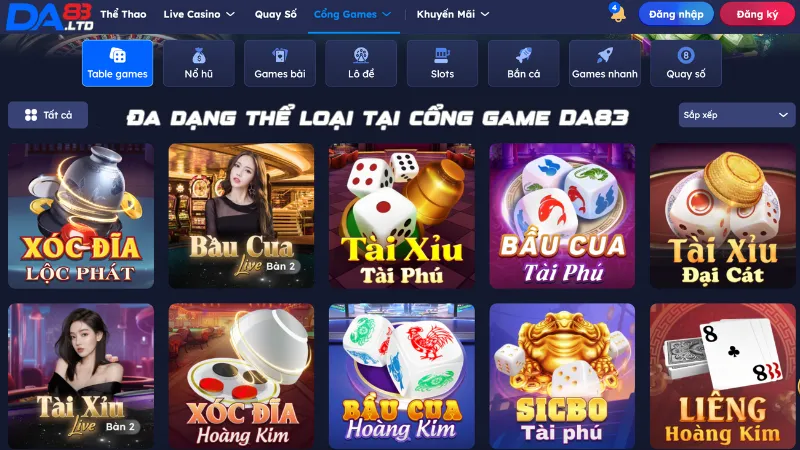 Đa dạng thể loại tại kho game DA83