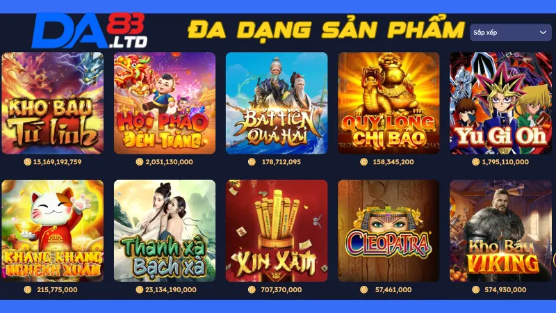 Đa dạng sản phẩm tại game nổ hũ DA83